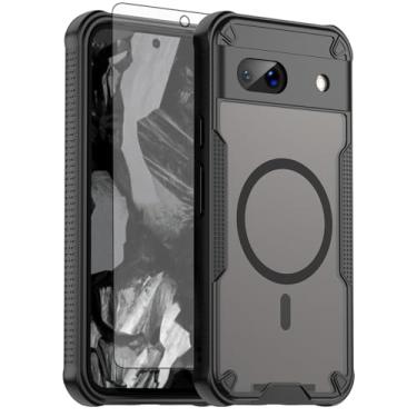 Imagem de Asuwish Capa de celular para Google Pixel 8A, compatível com Magsafe Magnetic, protetor de tela de vidro temperado, traseira fosca translúcida à prova de choque, capa fina protetora Pixel8A A8 5G