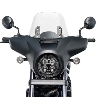 Imagem de Capa de carenagem de farol de motocicleta com defletor de para-brisa de 9,8 polegadas apto para Honda Rebel CMX 1100 CMX1100 2021-2025 farol frontal máscara viseira para-brisas (preto fosco +