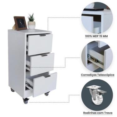 Imagem de Mesa De Cabeceira 30Cm 3 Gaveta Quarto Pux. Cinza Rodinha - Fl Decor