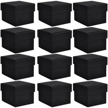 Imagem de driew Caixa de papelão com 12 caixas de joias com tampa, caixas de presente pretas de 8 x 8 x 6 cm, caixa grossa de papel kraft, caixa de embalagem de joias para presente, inserção de esponja para