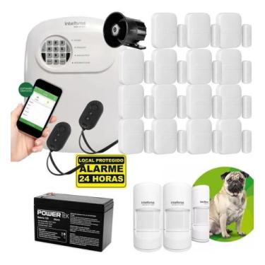 Imagem de Kit Alarme Sem Fio Intelbras 15 Magnéticos, 3 Infravermelho PET, Siren