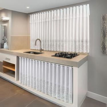 Imagem de Kit Cortina de Renda para Cozinha Janela com Bando e Cortinas para Pia