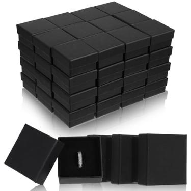 Imagem de SynHHergyx Pacote com 48 caixas de joias para presente 5 x 5 x 3 cm caixa de joias quadrada de papelão pequenas caixas pequenas com espuma mini caixa de embalagem de brinco para anel e brinco (preto)