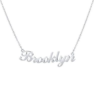 Imagem de Hidepoo Colar com nome personalizado – Colar com pingente de nome personalizado de aço inoxidável, corrente delicada com nome de letra, joias personalizadas, presentes para mulheres e meninas, Metal