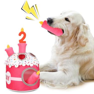 Imagem de Foilswirl Brinquedo de bolo de cachorro de 2º aniversário para mastigar brinquedos de pelúcia para festa de aniversário, quebra-cabeça interativo de pelúcia, alívio de estresse para decoração de festa