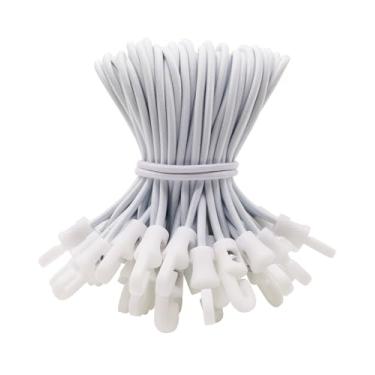 Imagem de WMZOBH Cordões elásticos pequenos com ganchos de 15 cm, 50 peças de bungees curtos de lona resistente para lona, acampamento, barraca (branco)
