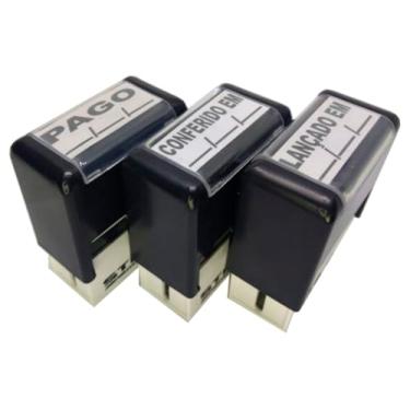 Imagem de KIT 03 CARIMBOS AUTOMATICOS STILO 20 - PAGO/LANÇADO/CONFERIDO COM DATA