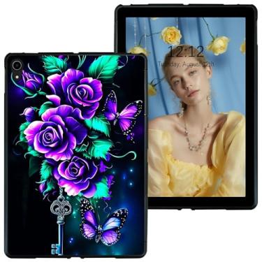 Imagem de RWUTYTIUL Capa para iPad 10ª geração 2022 de 10,9 polegadas (número do modelo: A2696/ A2757/ A2777) capa de tablet preta, capa protetora à prova de choque flexível fosco leve TPU Case, rosas roxas 02