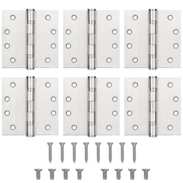 Imagem de CAFEZAYO 6 Dobradiças De Porta Reforçadas 4,5 X 4,5", Comerciais Prateadas Com Rolamento Esferas Simples Aço Silencioso, Espessura 3 Mm, Inoxidável 304 Quadrado, 48 Parafusos