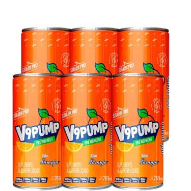 Imagem de V9 Pump Drink Bebida Pré-Treino (Pack 6 Latas de 269ml) Shark Pro Sabor Laranja