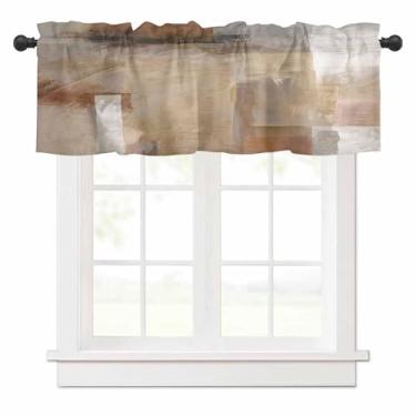 Imagem de Cortina de saia abstrata marrom para janelas de cozinha, pintura de grafite gradiente, cortina moderna, tratamento de janela, sanefas de bolso para varão, para quarto/sala de estar/banheiro, 106 x 45