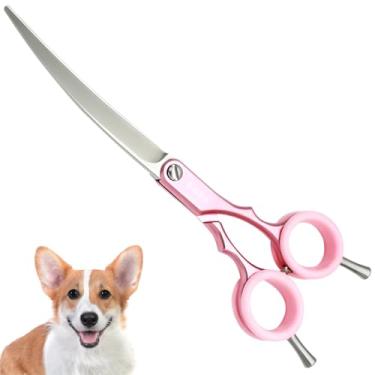 Imagem de SnipStar 6 polegadas tesouras curvas para animais de estimação Tesouras de cuidado leves para cães 30 graus dobrar corte fino, rosa