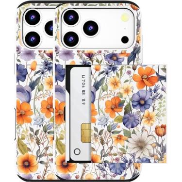 Imagem de MUQR Capa compatível com Phone 17 Pro com porta-cartão fofo - Design Kawaii proteção contra quedas de grau militar capa carteira robusta para mulheres (arte floral branca outono)