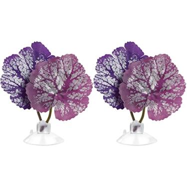 Imagem de 2 Unidades Folhas De Paisagismo De Aquário Tanque De Peixes Betta Com Filtro Plantas Tanque Beta Rede De Peixe Decoração De Aquário Animal Plantas Aquáticas Falsas Roxo Plástico