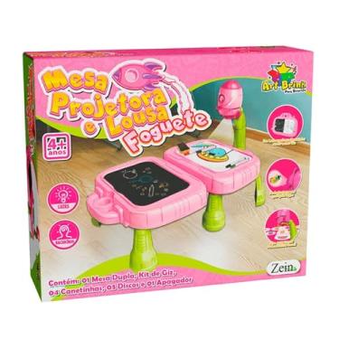 Imagem de Mesa Projetora e Lousa Foguete Infantil, Rosa, com Canetas Coloridas e Discos, Brinquedo Educativo 4+ Anos