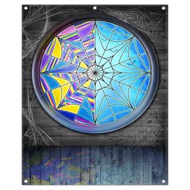 Imagem de Yriujul Tecido 2,4 x 3 m tela de aranha janela fotografia pano de fundo terror lua noite vampiro gótico decoração de festa infantil meninos meninas adereços fotográficos