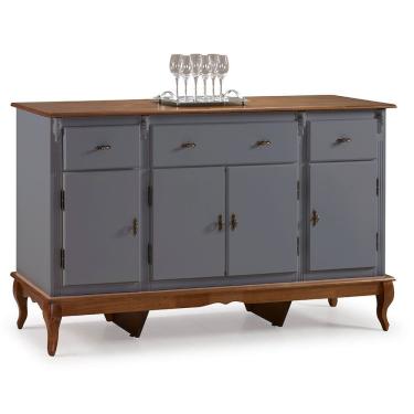 Imagem de Balcão Buffet 4 Portas e 3 Gavetas com Pés Luiz XV 60635 Linz Móveis - Cinza/Imbuia Glazer