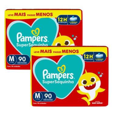 Imagem de Kit 2 Fraldas Descartáveis Pampers Supersequinha Jumbo M - 180 Tiras