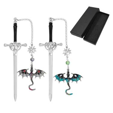 Imagem de Marcadores de página Fantasy Fourth Wing Dragon Sword – Marcadores de página para fãs da quarta asa, marcadores legais para homens, presentes de dragão para leitores masculinos como presentes de