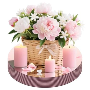 Imagem de Placas centrais espelhadas redondas, vidro acrílico, pacote com 12, bandeja decorativa circular para mesa de casamento, festa, decoração de Natal (ouro rosa - 30 cm)