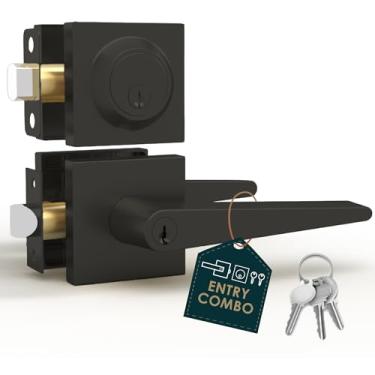 Imagem de Mega Handles Combo de entrada I Conjunto de maçanetas de fechadura de porta para armário ou portas francesas I lado único, sem giro, serve para de porta padrão I parafusos incluídos