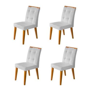 Imagem de Kit 4 Cadeiras Jantar Luxo Agatá Estofadas Linho Cinza com Alça Madeir