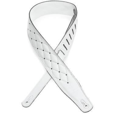 Imagem de Levy's Leathers Design tufado com alça de guitarra de couro de 6,35 cm; branco e prata (MG26DS-WHT_ABK)