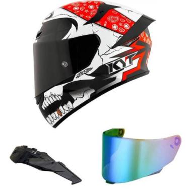 Imagem de Capacete KYT TT Course Pirate Branco e Vermelho Mais Viseira Camaleão 