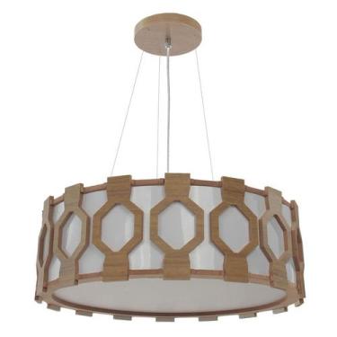 Imagem de Lustre Pendente Diamante Ripado de Madeira 30 cm com 2 Bocais E27 Cor 