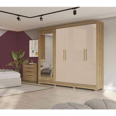 Imagem de Guarda-Roupa Casal Kappesberg CB01N564, 4 Portas de Bater e 1 Porta de Correr com Espelho, Nogueira Macadâmia, 245 cm