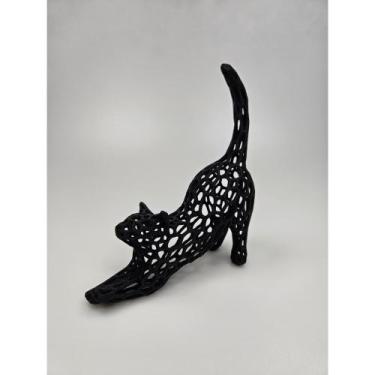 Imagem de Escultura decorativa gato geométrico impresso em 3d ornamento moderno 