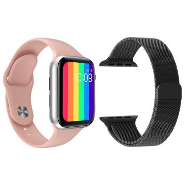 Imagem de Kit 1 Smartwatch Iwo12 Rosa + 1 Pulseira Extra Preto