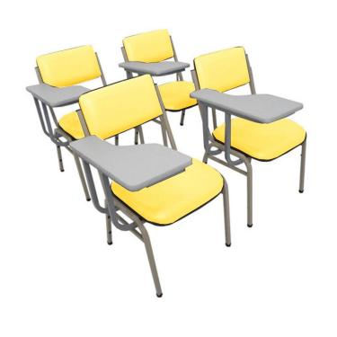 Imagem de Kit com 4 Cadeiras Escolar Universitária para Auditórios Linha Hotel Smart Amarelo