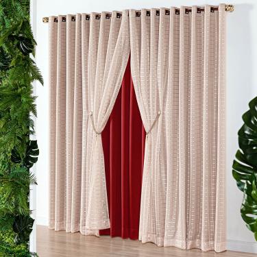 Imagem de Cortina Iris 3 Metros Semi Blackout Sala Quarto para Varão - Vermelha