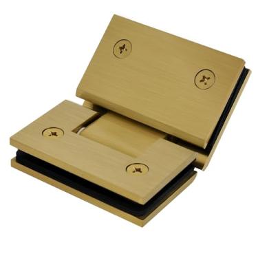 Imagem de AatrixQuayn Dobradiças de porta de chuveiro de vidro de 135 graus, latão sólido resistente, substituição de ferragens de porta de chuveiro para vidro temperado de 8 mm - 12 mm de espessura (ouro
