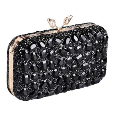 Imagem de JIAN YA NA Moda feminina dama de honra dama de honra menina noiva bolsa clutch noite para formatura, coquetel, casamento, noivado, Strass, clutch preta