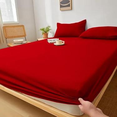 Imagem de Jogo de Lençol Antiácaro e Anti-Pilling com Elástico - Roupa de Cama Casal, Queen e King, Toque Macio e Confortável(VERMELHO,CASAL 3 PEÇAS)