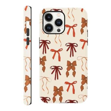 Imagem de Yomjew Linda capa de telefone com laço de outono para iPhone 13 Pro Max 17.0 cm, marrom outono coquete fita laço padrão impressão design fosco capa de telefone à prova de choque TPU macio proteção PC