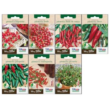 Imagem de Kit 7 Sementes Pimenta Dedo de moça bode jalapeno Doce Malagueta Picante de Vaso Biquinho Cultivo Facil Horta em Casa