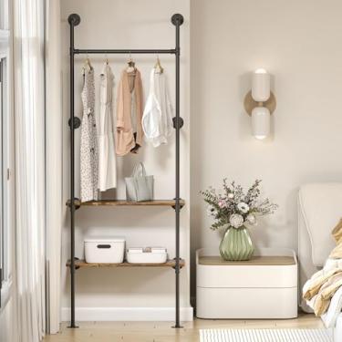 Imagem de DABILONGC Rack de roupas de tubulação industrial, 2 métodos de instalação, sistema de armazenamento de armário para organização de guarda-roupa (preto, 203 cm A x 218 cm L x 21,8 polegadas)