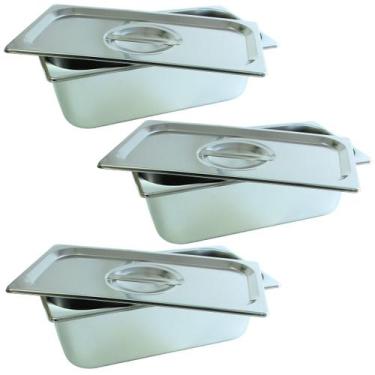 Imagem de 3 Cuba Gastronomica Inox Com Tampa 1/3x200 Gn Buffet Cozinha - JMA Ino