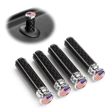 Imagem de MTRPS 4 peças de maçanetas de fechadura de porta de carro, tampas de pino de fechadura de porta de automóveis de fibra de carbono, tampa de pino de parafuso de portas de veículos, decoração de