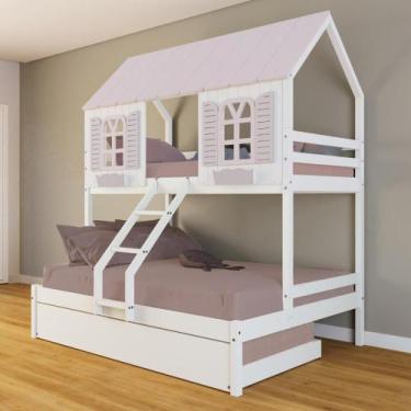 Imagem de Treliche Casal/ Solteiro Casinha Bela - Madeira Maciça Branco/rosa Hou