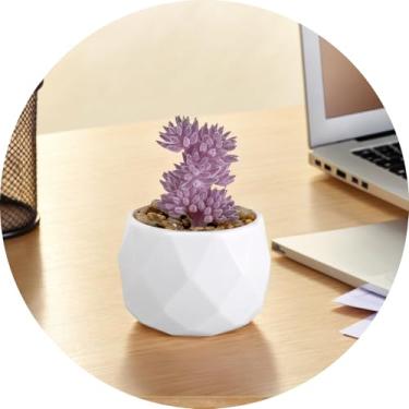 Imagem de Plantas suculentas artificiais falsas para mesa, suculentas falsas realistas em vasos de plástico, mini decoração de suculentas coloridas para quarto, banheiro, escritório, prateleira (roxa)