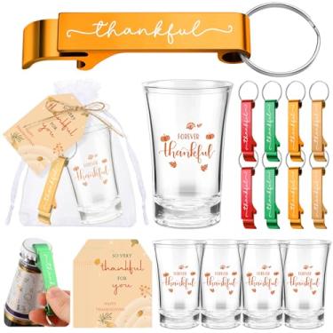 Imagem de Yungyan Conjunto de 24 lembrancinhas de festa de Ação de Graças, presentes a granel, chaveiros, abridores de garrafas, copos de dose de acrílico, cartões de agradecimento, presente de agradecimento