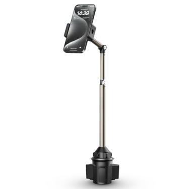 Imagem de JSAUX Suporte para copo de carro, suporte de telefone de metal de braço longo ultra estável para porta-copos de carro - ajustável para iPhone 16 15 Pro Max 13 12 11, Samsung Galaxy S24 S23 Ultra,