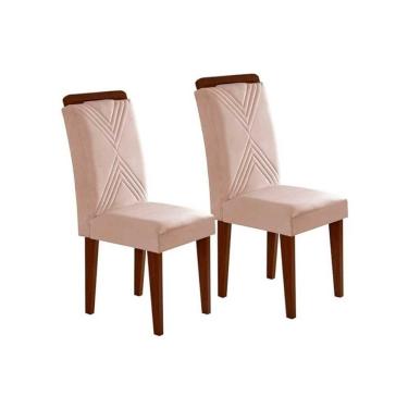 Imagem de Cadeira De Cozinha Amsterdã Madeira Kit 2 Un Capuccino - Veludo Creme - Rufato