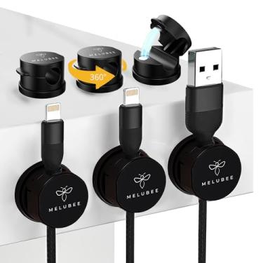 Imagem de MELUBEE Pacote com 6 clipes magnéticos de encaixe, suportes de cabo de rotação de 360 graus para mesa, dormitório, escritório, organização de mesa de cabeceira - carregador adesivo e gerenciamento de