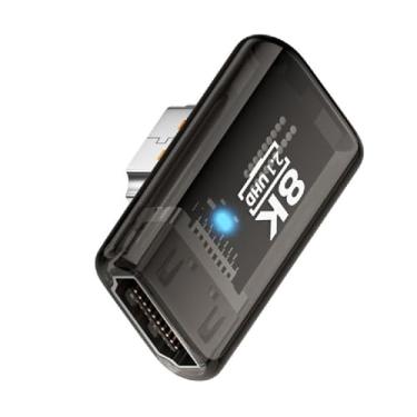 Imagem de cablecc UHD 8K 60hz ângulo reto 90 graus perfil baixo HDMI 2.1 fêmea para HDMI macho extensor adaptador transparente com Smart LED HDTV