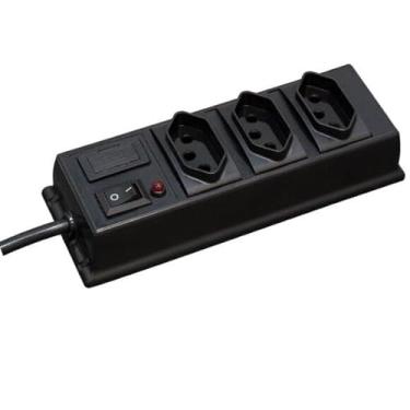 Imagem de Filtro de Linha Premium, 3 Tomadas Bivolt 110V/220V, Cabo de 80cm, Protetor Contra Surtos, Preto com Porta Fusível, 2P+T